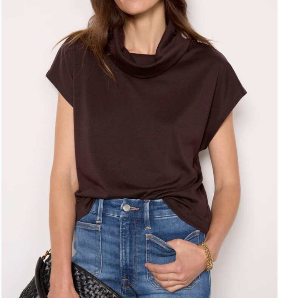 Evereve Gia Cowl Neck Top -Dark Brown-Size Large